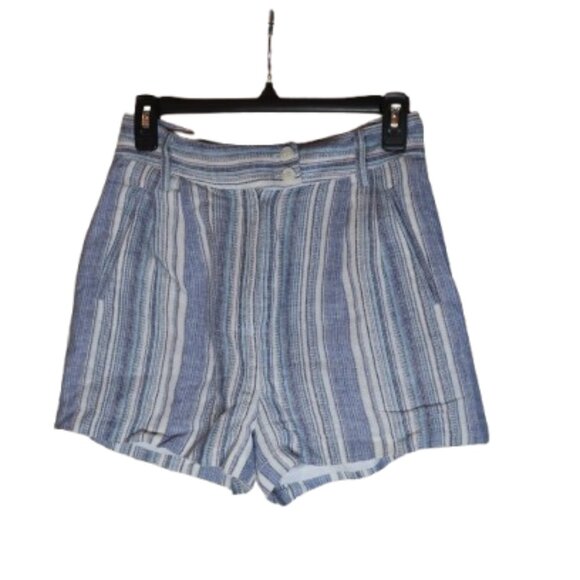 Cremieux Molly Linen Striped High Waist Shorts Size 0 - Picture 1 of 10